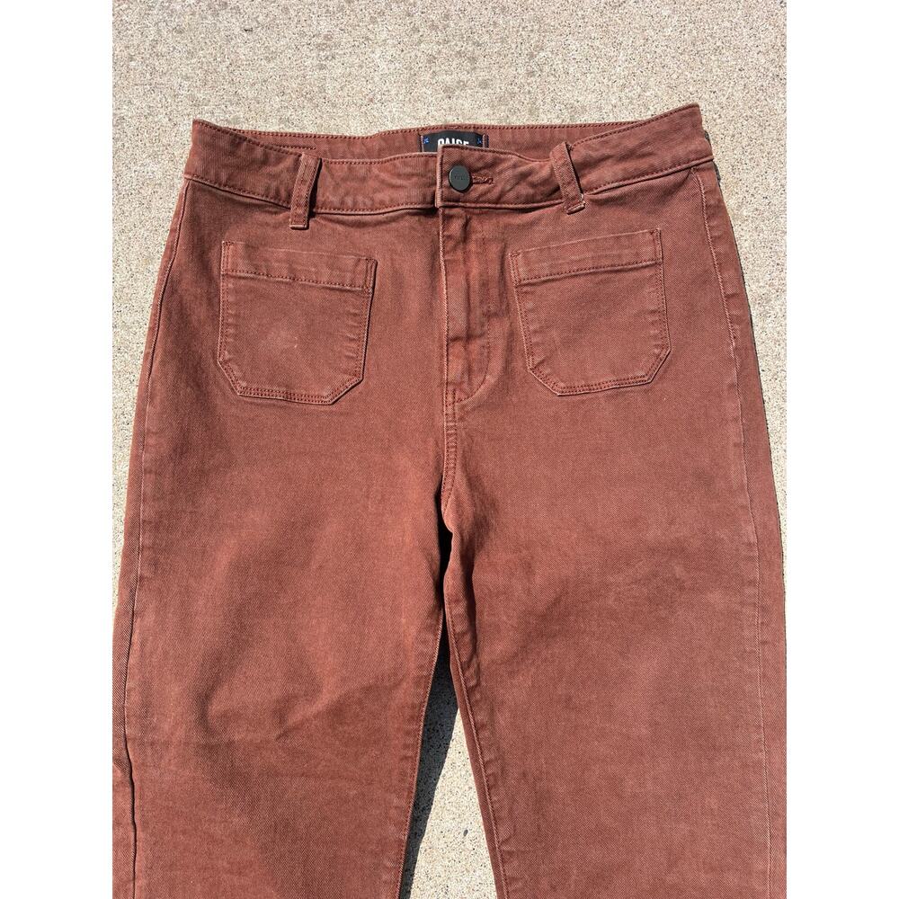 Paige Pants Women Sz 30 Mahogany Brown Slim Straight Kick Flare Zip Fly 4-Pocket - Picture 2 of 8
